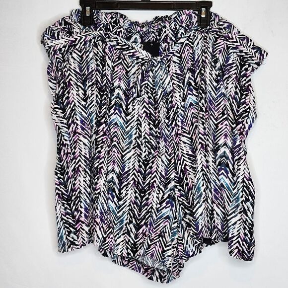 4X 26W Torrid Black Chevron Pull On Short Paperbag Waist Tie Belt Pocket 5in ins - Picture 2 of 9